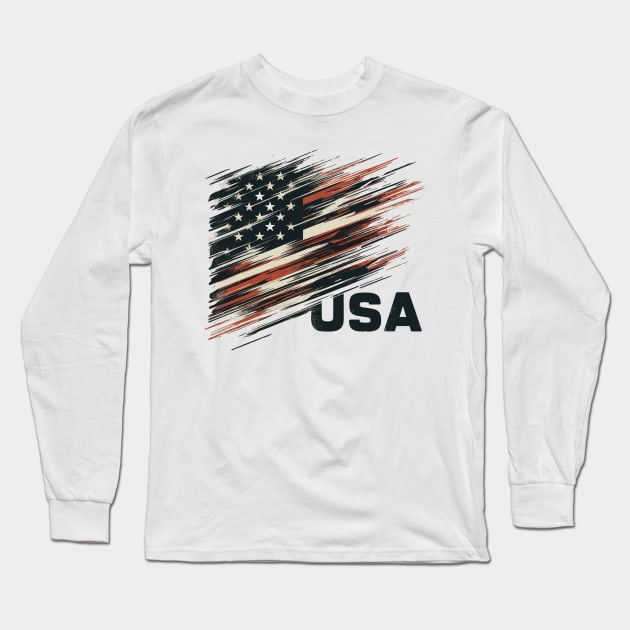 Usa Flag Long Sleeve T-Shirt by Vehicles-Art